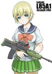  1girl blonde_hair blue_eyes l85a1_(upotte!!) rifle school_uniform short_hair upotte!! 