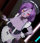  1girl 3d 3d_custom_girl artist_request breasts female furry horn maid purple_hair red_eyes short_hair solo 