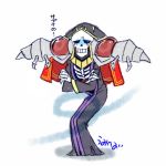  1boy ainz_ooal_gown artist_request bone collar crossed_arms hood male_focus overlord_(maruyama) robe simple_background skeleton solo translation_request undead white_background 