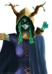  1girl adventure_time antlers eye_mask green_sclera green_skin huntress_wizard simple_background solo white_background 