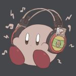  artist_request flat_color full_body headphones kirby kirby_(series) musical_note no_humans simple_background solo 