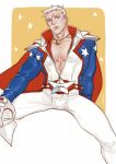  1boy abs bulge crotch looking_at_viewer male_focus muscle overwatch sitting soldier:_76_(overwatch) solo 