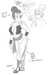  &lt;3 1girl blush breasts bulma character_sheet chi-chi_(dragon_ball) cleavage dragonball dragonball_z earrings female fusion monochrome solo white_background wide_hips 