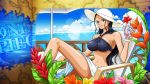  bikini black_hair blue_eyes breasts clouds cocktail flower ice large_breasts long_hair looking_at_viewer nico_robin ocean one_piece smile tagme water 