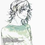  1boy blue_eyes closed_mouth flat_color male_focus metal_gear_(series) monochrome raiden shirt simple_background solo t-shirt upper_body white_background yodo 