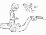  1girl character_sheet female lamia midriff monochrome monster_girl navel pel205 short_hair snake traditional_media white_background 