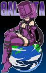 1girl boots breasts cleavage dress earth elbow_gloves galacta gloves helm helmet long_hair marvel purple_boots short_dress strapless_dress thigh-highs thigh_boots violet_eyes 