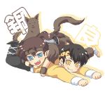  2boys artist_request barefoot blue_eyes brown_hair creator_connection crossover headband hibiki_ryouga inuyasha kouga multiple_boys ponytail ranma_1/2 tail yellow_eyes 