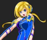  1girl banpresto bare_shoulders blonde_hair blue_eyes breasts cleavage detached_sleeves elbow_gloves gloves long_hair melua_melna_meia open_mouth solo super_robot_wars super_robot_wars_judgement super_robot_wars_original_generation tied_hair twintails 