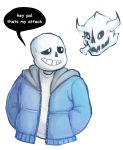  1boy bone coat commentary english gasterblaster grin hands_in_pockets highres looking_back no_humans oxi_(oxidization) sans simple_background skeleton smile spoilers undertale white_background 