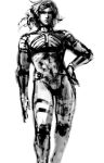  1boy androgynous bodysuit elbow_pads greyscale hand_on_hip male_focus metal_gear_(series) metal_gear_solid_2 monochrome raiden simple_background solo thigh_strap turtleneck white_background yodo 