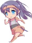  1boy armor black_hair blue_eyes chibi headband inuyasha kouga lady_suchiko long_hair male_focus pointy_ears ponytail running simple_background solo sword tail transparent_background 