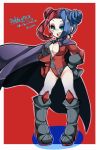  1girl batman_(series) breasts cape cleavage dc_comics gloves harley_quinn high_heel_boots multicolored_hair rin10 solo 