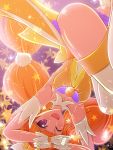  1girl amanogawa_kirara aokura_shou ass blush breasts cure_twinkle earrings female gloves go!_princess_precure hair_ornament highres jewelry long_hair looking_at_viewer magical_girl multicolored_hair one_eye_closed open_mouth orange_hair precure solo star star_earrings thigh-highs thighs tied_hair twintails two-tone_hair very_long_hair violet_eyes white_legwear 