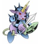  1boy animal_ears armor beaver_warrior full_body horn male_focus no_humans open_mouth red_eyes shield simple_background solo sword tail teeth tongue white_background yu-gi-oh! 