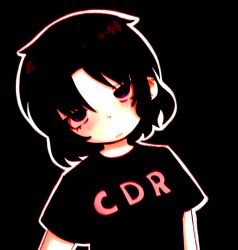 1girl black_background black_eyes black_hair black_shirt black_t-shirt expressionless head_tilt medium_hair original outline shirt solo t-shirt zoolpal