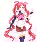  1girl alternate_costume alternate_hair_color jinx_(league_of_legends) league_of_legends magical_girl short_shorts shorts smile solo star_guardian_jinx thigh-highs tied_hair twintails 