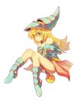  1girl artist_request bare_legs blonde_hair boots breasts dark_magician_girl duel_monster female hat legs looking_at_viewer magical_girl sitting skirt solo wand witch_hat yu-gi-oh! yuu-gi-ou_duel_monsters 