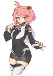  1girl ahoge brown_eyes highres looking_to_the_side m.o.m.o. pink_hair short_hair simple_background slugbox solo thighs white_background xeno_(series) xenosaga 