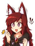  !! +_+ /\/\/\ 1girl :d animal_ears blush brooch fang imaizumi_kagerou jewelry long_hair nail_polish open_mouth red_nails simple_background smile solo touhou white_background wide_sleeves wolf_ears wool_(miwol) 