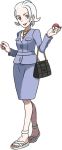  brown_eyes looking_at_viewer nail_polish npc_trainer official_art poke_ball pokemon purse sandals socialite white_hair wide_hips wrinkles 