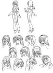  00s 1girl ass back breasts character_sheet female full_body long_hair lou_roux monochrome official_art shinkon_gattai_godannar!! smile solo suit upper_body white_background 