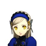  brown_hair character_request hairband lavenza looking_at_viewer official_art persona persona_5 yellow_eyes 