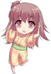  1girl brown_eyes brown_hair chibi hair_flower inuyasha kimono lady_suchiko rin_(inuyasha) simple_background solo white_background 