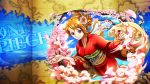  1girl brown_eyes closed_mouth female flower hair_flower hair_ornament japanese_clothes kimono looking_at_viewer nami_(one_piece) official_art one_piece orange_hair red_kimono smile solo tree 