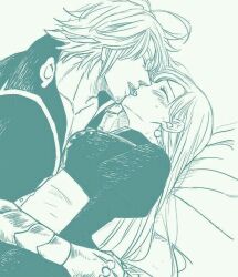 1boy 1girl couple elizabeth_liones estarossa kiss nanatsu_no_taizai silver_hair