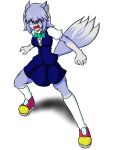  1girl angry artist_request blue_hair breasts brown_eyes female fox full_body furry long_hair open_mouth school_uniform skirt solo uniform white_background 