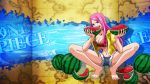 cleavage jewelry_bonney looking_at_viewer melon one_piece pink_hair spread_legs tagme 