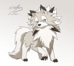  10s animal_ears artist_name blue_eyes edwolfdog grey_background highres lycanroc no_humans pokemon pokemon_(creature) pokemon_(game) pokemon_sm solo tail wolf_ears wolf_tail 