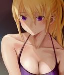  1girl @lillia_(ceko) blonde_hair breasts cleavage collarbone hair_between_eyes kawakami_mai long_hair medium_breasts musaigen_no_phantom_world solo upper_body violet_eyes 