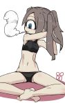  1girl cigarette cyclops female midriff monster_girl navel original sitting smoke smoking solo tomatojam twintails 