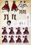  1girl absurdres atelier_(series) atelier_totori belt black_hair blush boots character_sheet closed_eyes concept_art expressionless expressions female full_body gloves gradient gradient_background hair_ornament hairpin highres kishida_mel knee_boots long_hair mimi_houllier_von_schwarzlang multiple_views official_art partially_colored polearm ponytail production_art shawl short_shorts shorts simple_background smile spear thigh-highs turnaround violet_eyes weapon white_legwear 