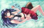  1girl agano_(kantai_collection) black_hair blue_eyes female kantai_collection long_hair navel panties skirt solo underwear wasd water wet 