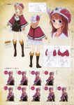  1girl absurdres atelier_(series) atelier_rorona belt blue_eyes blush boots bracelet brown_hair capelet character_sheet concept_art dress expressions female hat highres jewelry kishida_mel knee_boots looking_at_viewer multiple_views necklace official_art open_mouth pendant production_art rororina_fryxell simple_background smile 