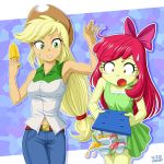    2girls apple_bloom applejack hat multiple_girls my_little_pony my_little_pony_equestria_girls my_little_pony_friendship_is_magic personification popsicle tagme uotapo 