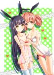  2girls alternate_eye_color animal_ears babydoll bare_shoulders black_hair breasts brown_eyes brown_hair cleavage collarbone fake_animal_ears garter_belt garter_straps heart inu_x_boku_ss lingerie long_hair looking_at_viewer medium_breasts multiple_girls navel off_shoulder panties rabbit_ears red_panties roromiya_karuta see-through shirakiin_ririchiyo side-tie_panties small_breasts strap_slip thigh-highs two_side_up underwear white_legwear white_panties yellow_eyes 