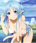  asuna_(sao) asuna_(sao-alo) bikini blue_eyes blue_hair breasts cleavage long_hair scan swimsuit sword_art_online water wet 