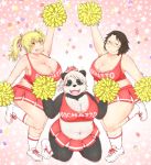  3girls artist_request blonde_hair brown_hair cheerleader furry multiple_girls panda short_hair twintails white_hair 