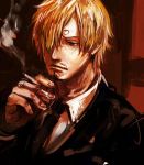  1boy blonde_hair cigarette hair_over_one_eye male_focus one_piece sanji solo suit tsuyomaru 