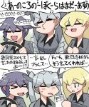  &gt;_&lt; 2koma 3girls anchovy blonde_hair blue_hair braid carpaccio closed_eyes comic commentary_request driving girls_und_panzer grey_hair kisetsu_kinoko long_hair multiple_girls pepperoni_(girls_und_panzer) sitting sweatdrop text translation_request 