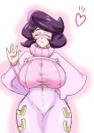  10s 1girl artist_request breasts cleavage closed_eyes glasses heart large_breasts pokemon pokemon_(game) pokemon_sm smile solo sweater waving wicke_(pokemon) 