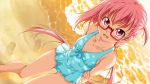  1girl amari_na_bemube_beruberu artist_request beach dutch_angle game_cg glasses open_mouth pink_eyes pink_hair solo swimsuit tagme taiyou_no_promia taiyou_no_promia_flowering_days very_long_hair 