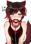  1girl animal_ears animal_tail blush collar heart heart-shaped_pupils leash looking_at_viewer mouth_hold ndgd_(bean1215) ruby_rose rwby symbol-shaped_pupils 