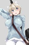  1girl animal_ears blonde_hair blue_eyes blush gun kuronyan nikka_edvardine_katajainen pantyhose short_hair strike_witches sweater 