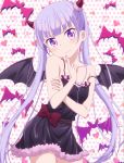  bat_wings bow horns lingerie loose_strap new_game! silver_hair suzukaze_aoba twintails violet_eyes 