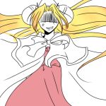  1girl blonde_hair female filia_ul_copt grin long_hair menthe_saila monochrome slayers slayers_try smile solo 